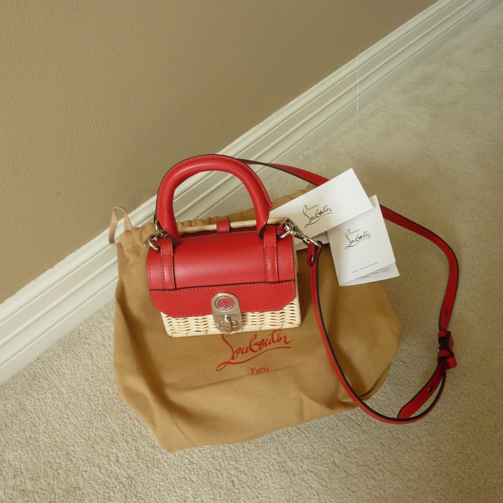 Christian Louboutin Elisa Nano Woven Rattan & Leather Top-Handle Bag (Red - NEW)